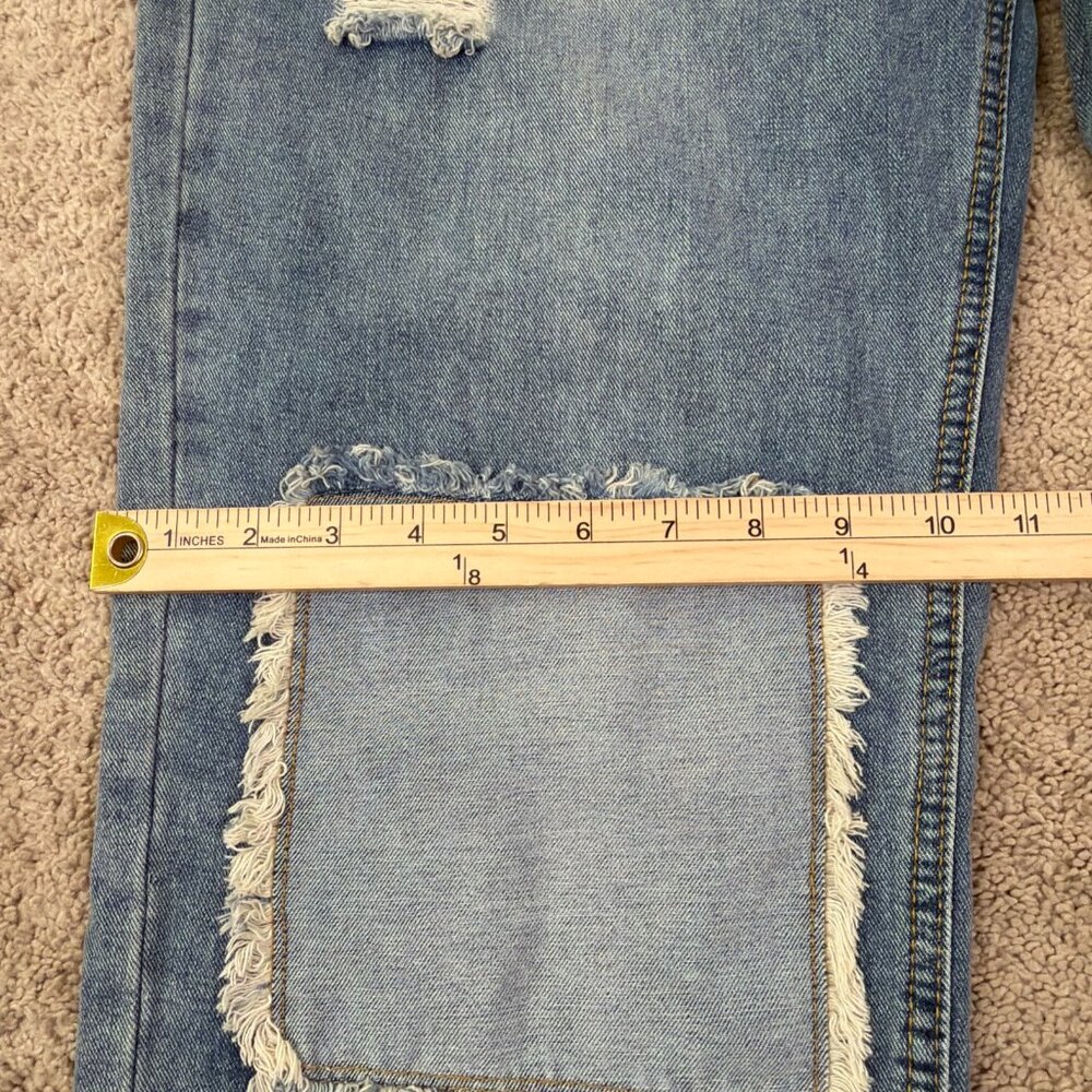 Patchwork Boho Wide Leg Jeans Womens L Blue Patch Distressed Indie Festival - Picture 5 of 10
